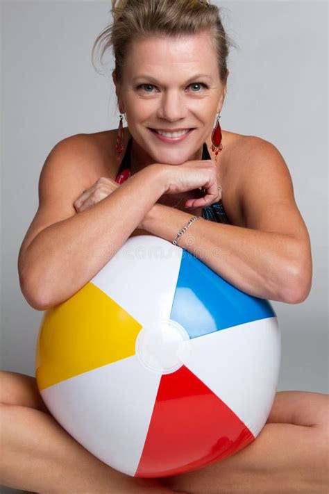 Beach Ball Woman Stock Image Image Of Breasts Adult