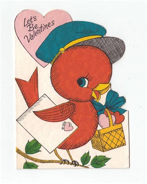 Vintage Greeting Card Valentines Day Cute Red Bird Rust Craft V48