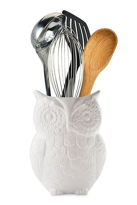 Owl Utensil Holder In 2020 Kitchen Utensil Holder Ceramic Decor Utensil Holder