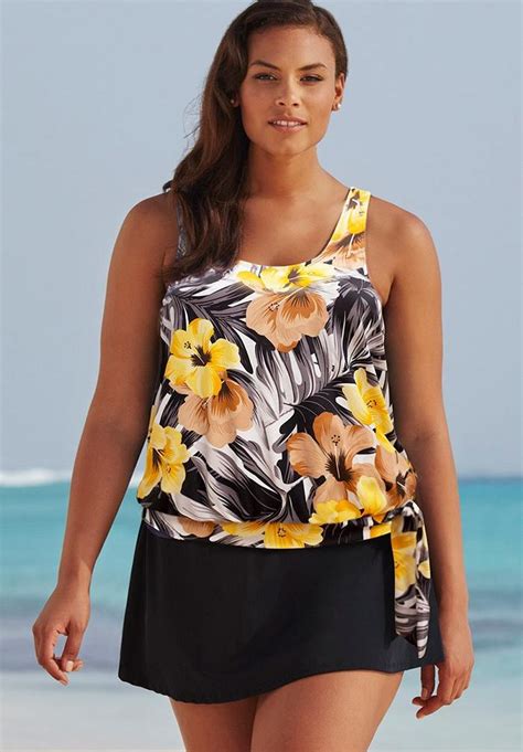 Side Tie Blouson Tankini Set With Skirt Swimsuits For All