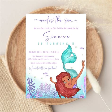 Editable Little Mermaid Birthday Invitation Ariel Birthday Etsy