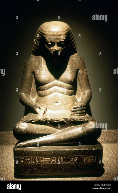 Ancient Egyptian Scribe Seated Granite Statue From Karnak 1718th
