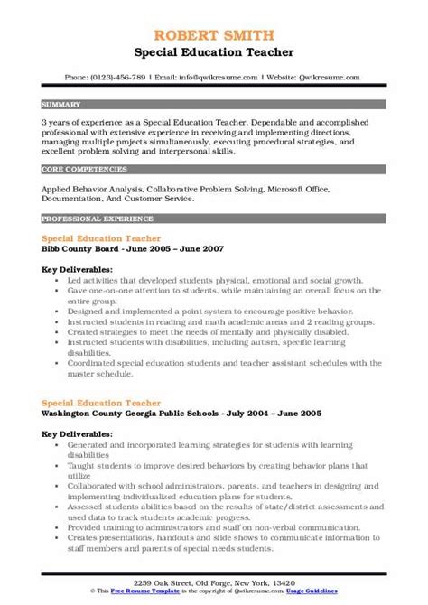 special education teacher resume template