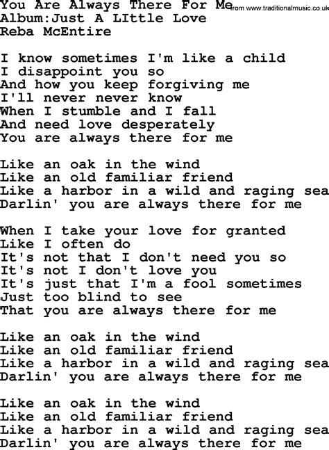 You Are Always There For Me By Reba Mcentire Lyrics