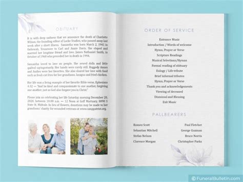 Easy To Edit Funeral Bulletin Template With Floral Covers Download Now