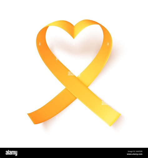 Realistic Gold Ribbon Heart Shaped World Childhood Cancer Symbol 15th