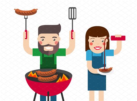 Barbecue Cartoon People Custom Designed Illustrations Creative Market