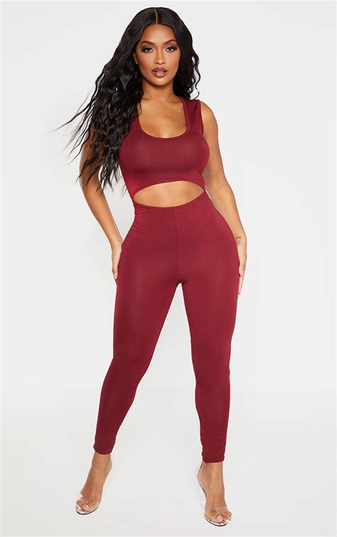 Shape Burgundy Jersey Cut Out Jumpsuit Prettylittlething