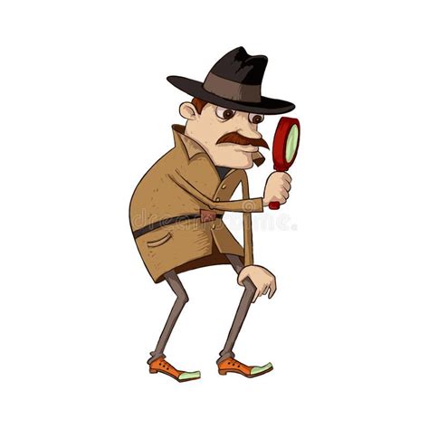 Detective With Magnifying Glass Stock Vector Illustration Of Isolated