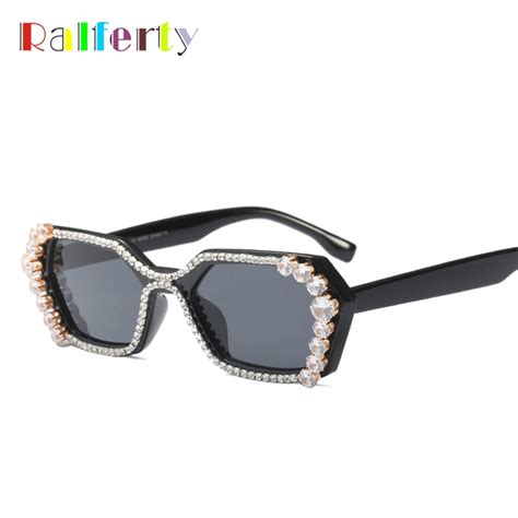 ralferty luxury crystal bling sunglasses women diamond sun glasses uv400 black small rhinestone