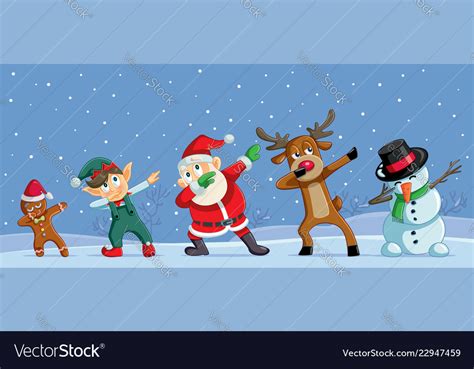 Dabbing Christmas Cartoon Characters Funny Banner Vector Image