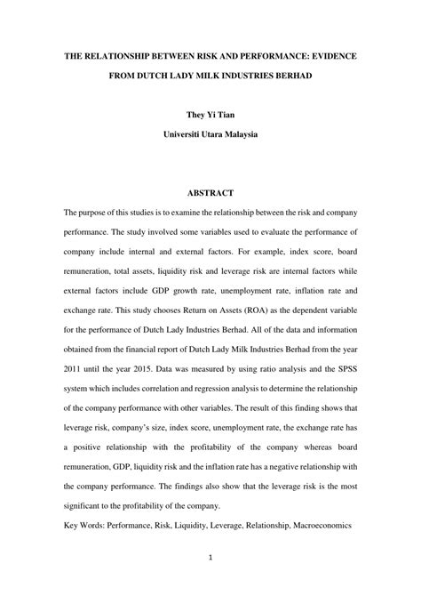 Dutch lady milk industries () : (PDF) THE RELATIONSHIP BETWEEN RISK AND PERFORMANCE ...