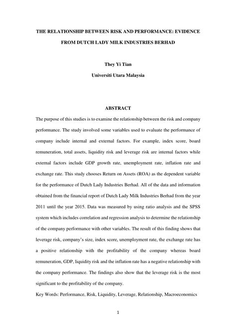 Dutch lady milk industries berhad is a manufacturer of cow milk and dairy products in malaysia since the 1960s. (PDF) THE RELATIONSHIP BETWEEN RISK AND PERFORMANCE ...