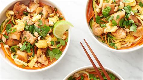 Chicken Pad Thai Zoodle Bowls Recipe Food Recipes Zoodle Recipes