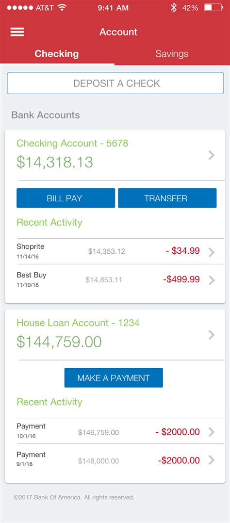 View mortgage, auto loan and linked merrill edge® and merrill lynch® investment account balances set app alerts to be notified of important account and security info Bank of America Mobile App on Behance