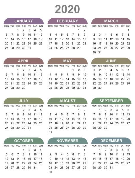 Ten Years Simple Editable Vector Calendars Year 2019 2020 2021 Stock