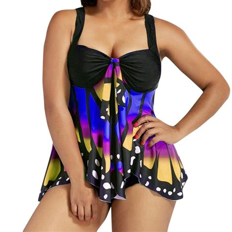 Plus Size Women Bikini Set Sexy Push Up Butterfly Printing Tankini