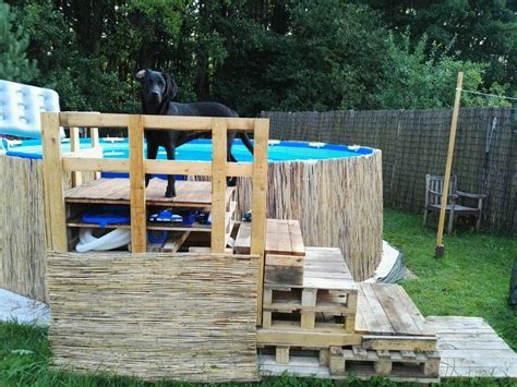 Neptune step/ladder above ground pool entry system. DIY Swimming Pool Dog Pallet Stairs | Pallet pool, Pool ...