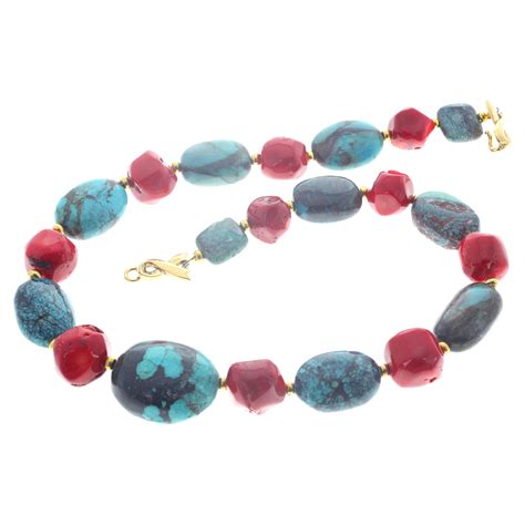 Ajd Huge Howlite Turquoise And Natural Red Coral Necklace At Stdibs