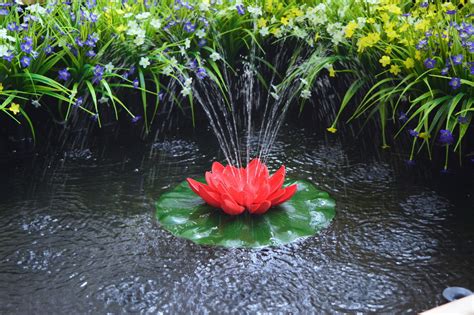 Asc Solar Powered Water Floating Lotus Fountain With Water Pump Red