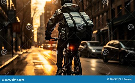 The Fast-Paced Food Delivery Cyclist Navigating the Urban Jungle Stock
