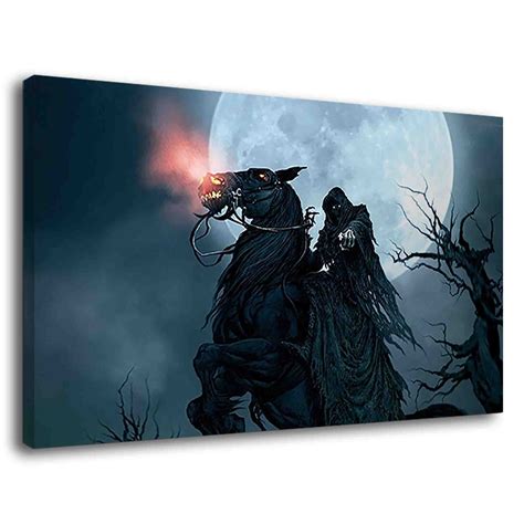 Dark Grim Reaper Riding Horse Digital Illustration Canvas Etsy