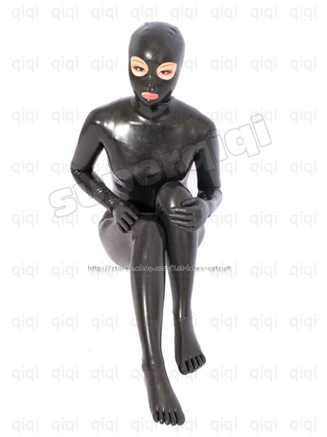 New Latex Rubber 08mm Catsuit Suit Zentai Bodysuit Unique Hood Mask