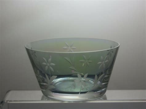 Small Etched Finger Green Glass Bowl 2 3 4 23d Etsy