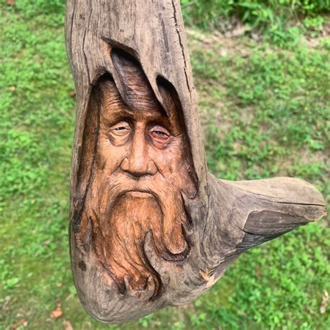Wood Carving, Wood Spirit Carving, Driftwood Carving, Carving of a Face 