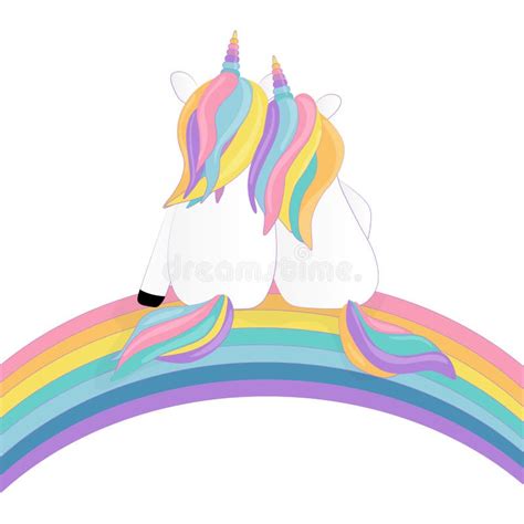 Two Enamored Unicorns And Rainbow Stock Illustration Illustration Of