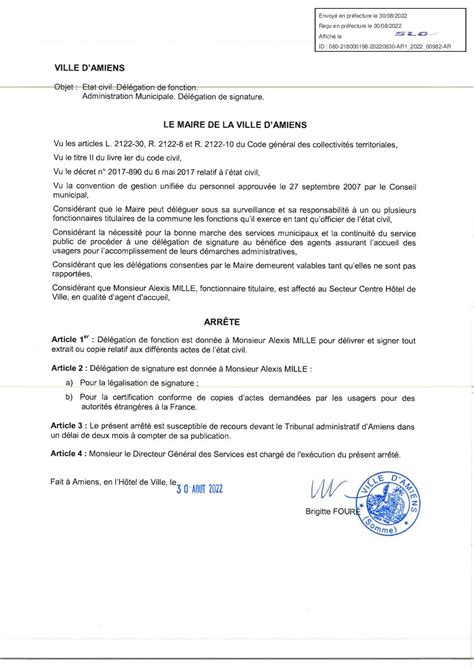 Calaméo Arrêté De Délégation De Fonction Et De Signature à M A Mille