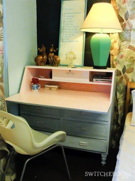 Grey With Pink Inside Secretary Desk Secretary Desks Desk Ideas