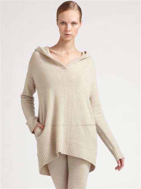 Donna Karan Cashmere Hooded Sweater In Natural Lyst