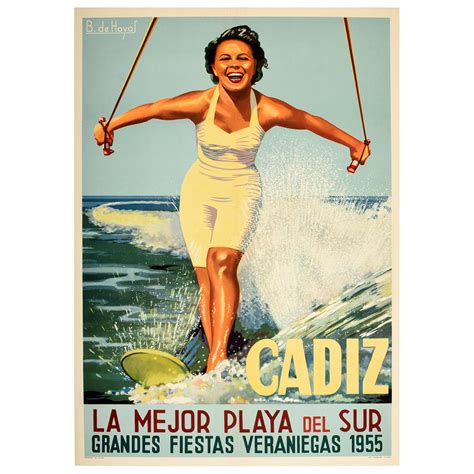 Original Vintage Travel Poster Cadiz Beach Sailing Yacht Summer Holiday