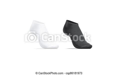 Blank Black And White Low Cut Socks On Tiptoe Mockup D Rendering Empty Elastic Liner Footwear
