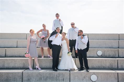 Downtown Cleveland Ohio Bridal Party Wedding Photography Pink And Grey