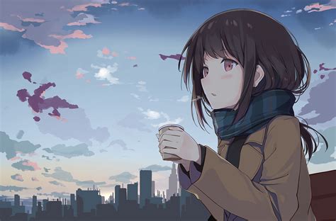 Anime Girl Holding Tea Outside Hd Anime 4k Wallpapers