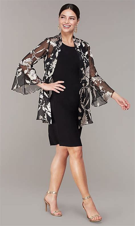Stylish and sophisticated wedding guest jackets. Short Black Wedding-Guest Dress with Print Jacket ...