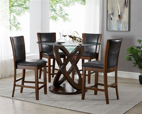 Roundhill Kecco 5 Piece Cicicol Counter Height Glass Top Dining Table