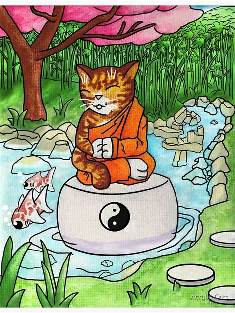 Buddhist Tabby Meditation Cat Poster By Acrylic Cats Redbubble