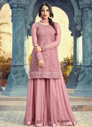 Rose Pink Embroidered Georgette Palazzo Suit Latest Salwar Kameez