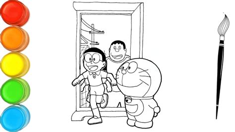 Menggambar Dan Mewarnai Doraemon Pintu Kemana Saja Untuk Nobita Dan