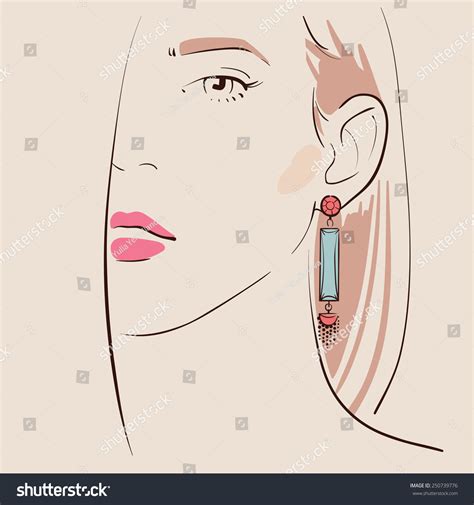 Beautiful Woman Wearing Earrings Vector Illustration Eps
