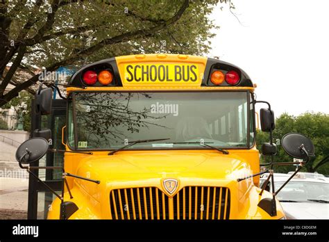 Close Up Of Yellow American School Bus Washington Dc Usa Stock Photo