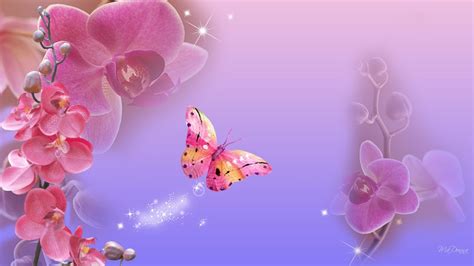 Download Pink Flower Sparkles Orchid Flower Artistic Butterfly 4k Ultra
