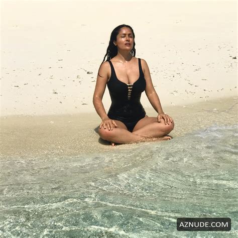 Salma Hayek Sexy In A Black One Piece Swimsuit On The Beach Aznude