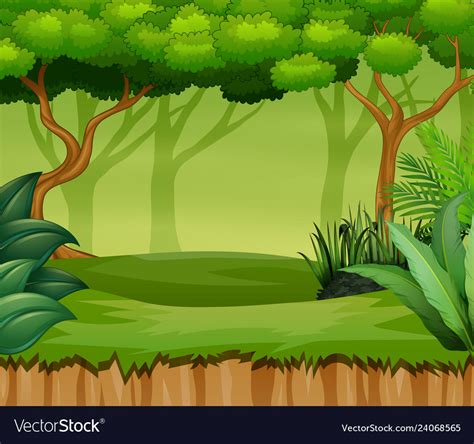 Cartoon Forest Landscape With Plant And Trees Vector Image