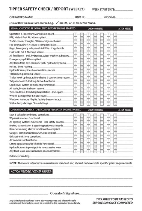 Pre Start Daily Inspection Checklist For Trucks And Light Vehicles