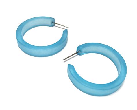 Turquoise Hoops Frosted Lucite Hoops Light Aqua Blue Matte Etsy