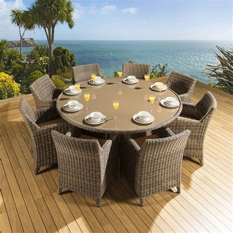 Extra large round dining table. Rattan Garden/Outdoor Dining Set Round Table + 8 Chairs ...
